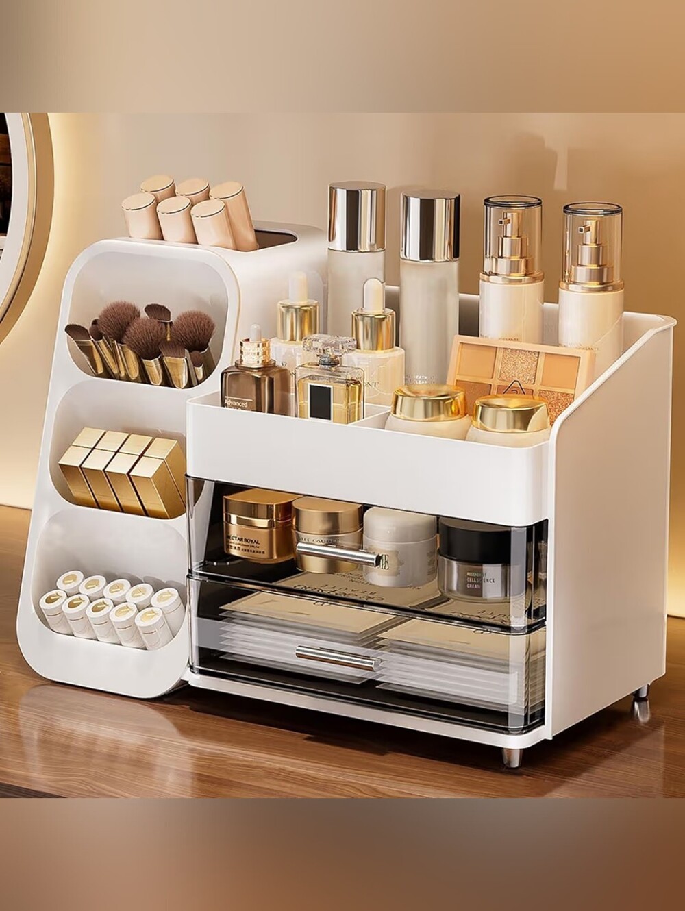 Cosmetic Organizer Caddy with Drawers Desktop  Storage Makeup Organizer